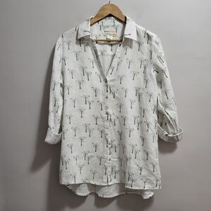 C&C California NWOT 100% Linen Palm Tree Button Up Top Size Medium